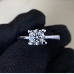 黄六福90分H色SI净度EX切工天然钻石戒指白18K钻戒婚戒