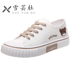 刺绣可爱小熊帆布鞋女2021春款韩版板鞋女ins潮女生百搭小白鞋女